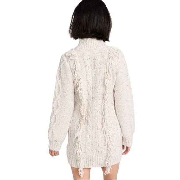 NEW Line & Dot Daria Fringe Trim Mini Sweater Dress, Size Large in Ivory - Picture 4 of 16